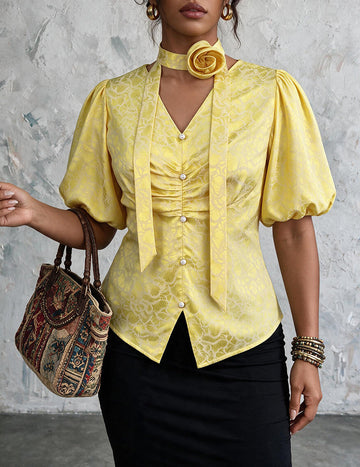 ekouaer-jacquard-top-v-ausschnitt-gelb-bodycon image 5