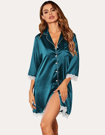 ekouaer-nightgowns-satin-nachthemd-spitze-3-4-arm image 3