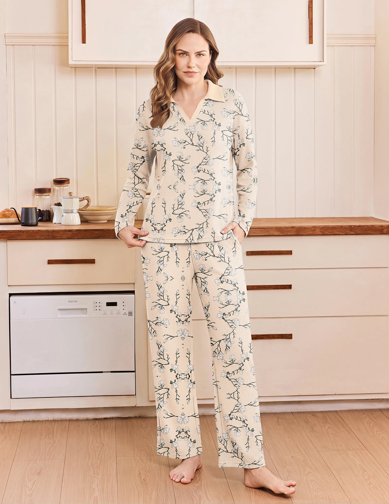ekouaer-pajama-sets-waffle-knit-langarm-schlafanzug-schwarz-mit-taschen image 6