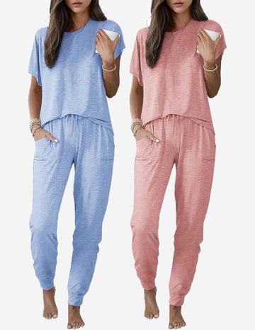 ekouaer-pajama-set-2er-pack-kurzarm-mit-jogginghose image 5