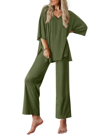 ekouaer-pajama-sets-kurzarm-schlafanzug-v-ausschnitt-hose image 7