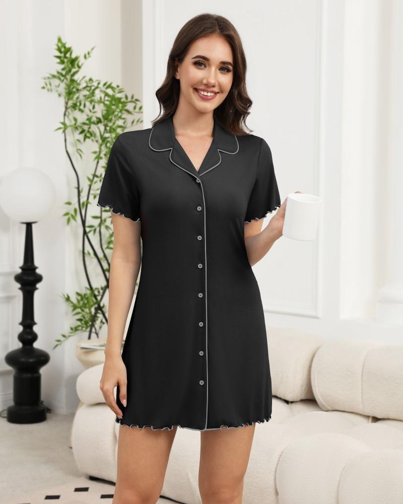 ekouaer-nightgowns-knopf-nachthemd-kurzarm-rosa-tasche image 3