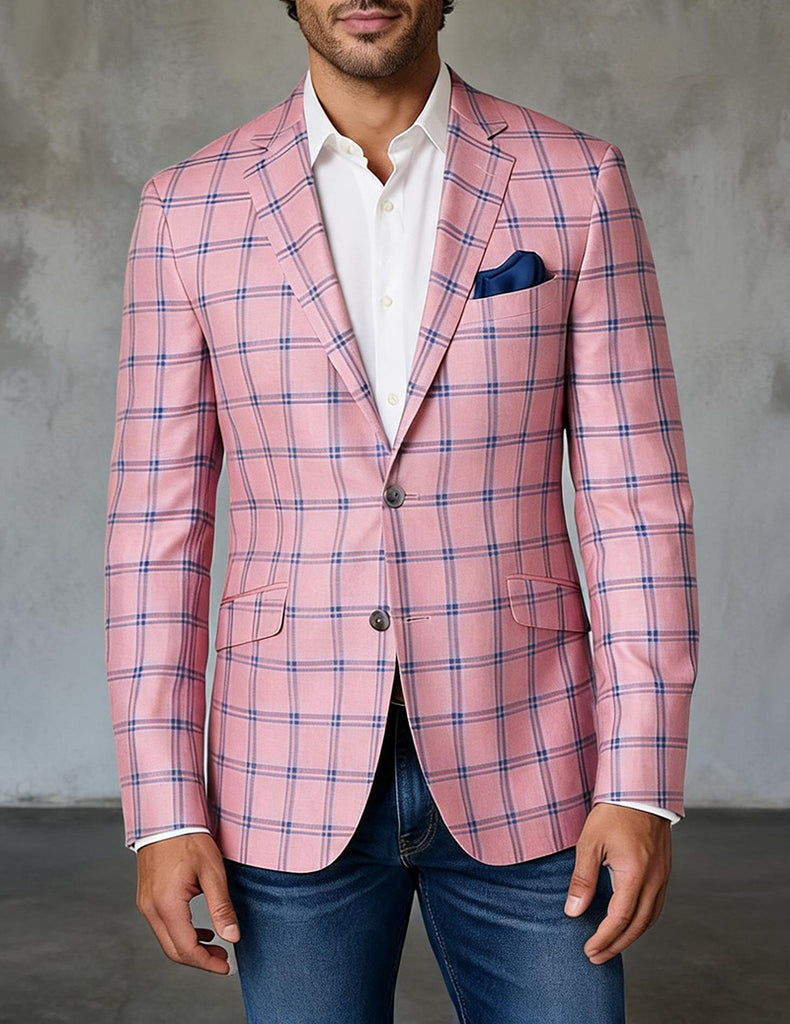 ekouaer-men-karo-sakko-slim-fit-sportsakko-1-knopf image 1