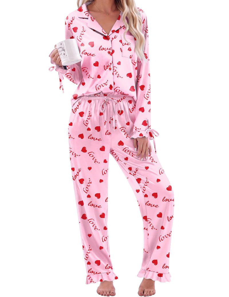 ekouaer-pajama-sets-satin-schlafanzug-rosa-langarm image 7