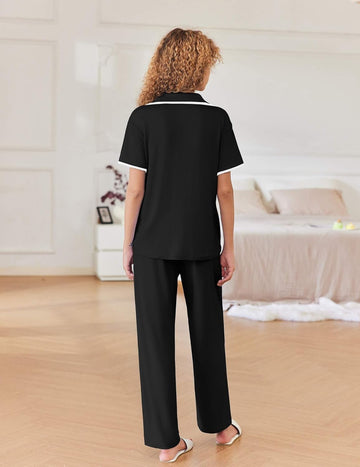 ekouaer-pajama-sets-kurzarm-hemd-pyjama-lange-hose-kn-pfe image 5