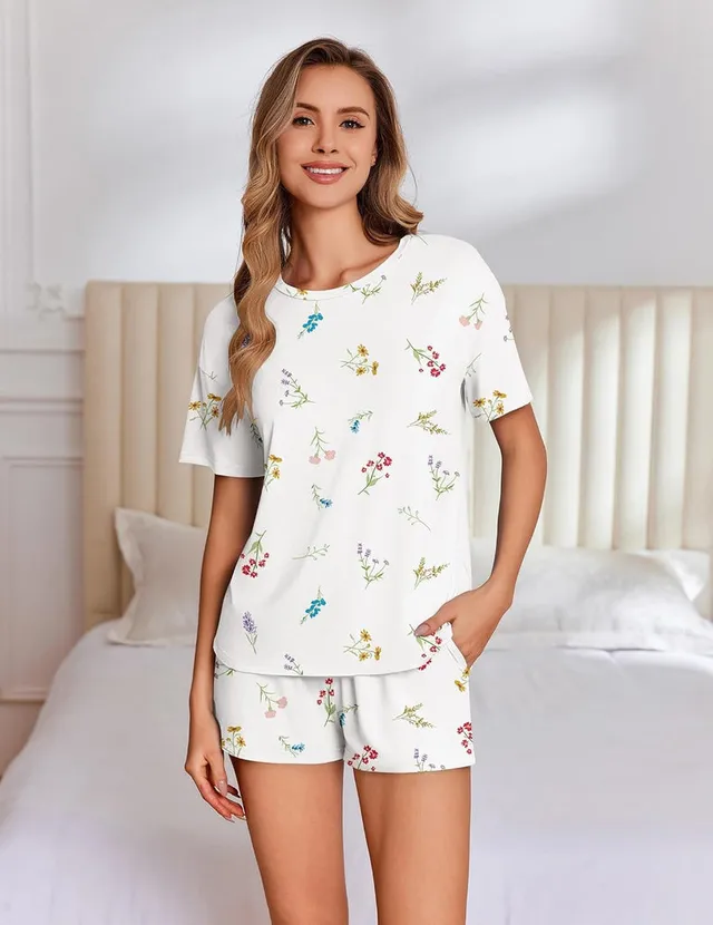 ekouaer-pajama-sets-bambus-pyjama-shorts-rundhals image 1