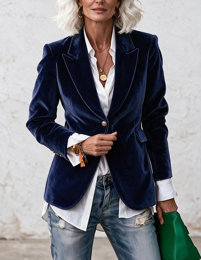 ekouaer-pajama-sets-samt-blazer-slim-fit-dunkelblau image 3