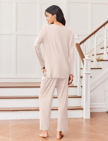 ekouaer-lounge-set-pyjama-langarm-hose-mit-taschen image 7
