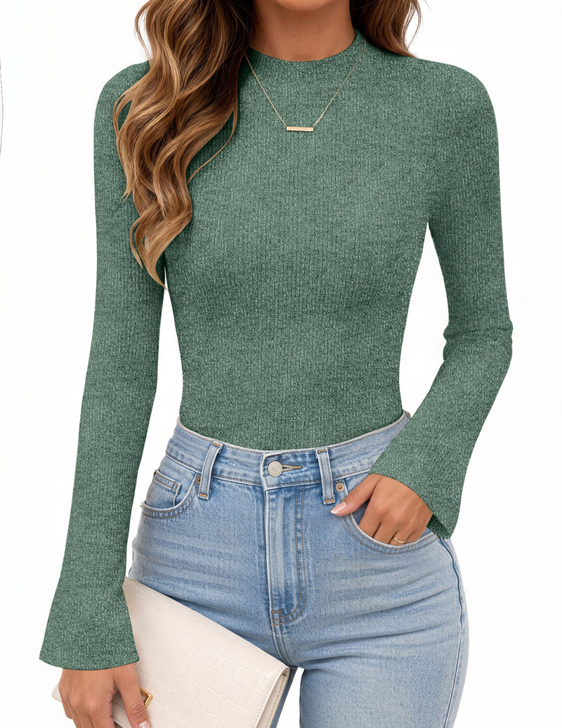 ekouaer-pajama-sets-trompeten-rmel-top-stehkragen-ripp-beige image 8
