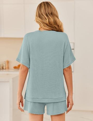 ekouaer-pajama-sets-ribbed-2-piece-lounge-set-schlafanzug-mit-tasche image 3