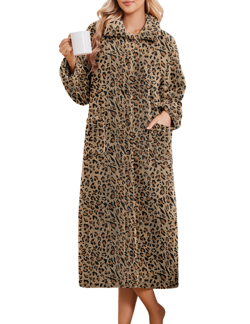 ekouaer-robes-button-down-fleece-bademantel-braun-leo image 2