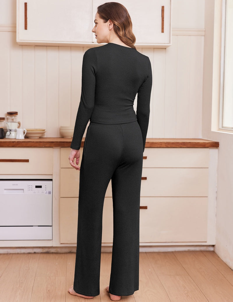 ekouaer-pajama-sets-lounge-set-langarm-weites-bein-schwarz image 8
