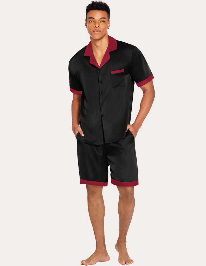 ekouaer-men-satin-schlafanzug-herren-kurz-seidenoptik image 1