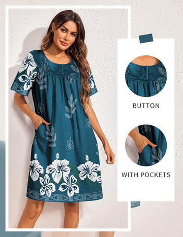 ekouaer-nightgowns-hauskleid-knielang-mit-taschen-floral image 3