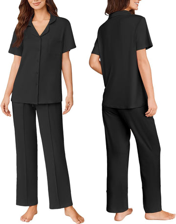 ekouaer-pajama-sets-kurzarm-knopf-pyjama-schwarz image 7
