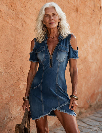 ekouaer-nightgowns-denim-stretch-casual-midi-kleid-hellblau image 7