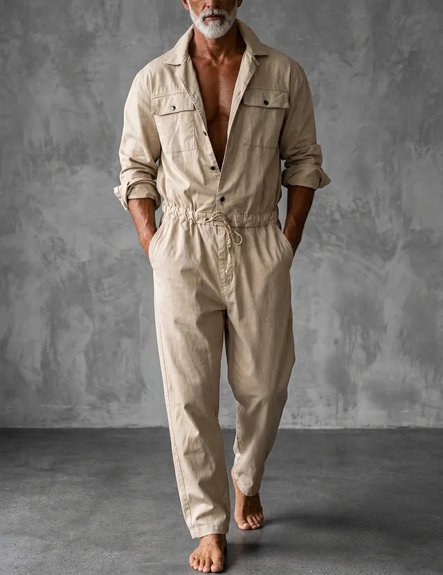 ekouaer-men-overall-jumpsuit-herren-langarm-100-baumwolle-cargo image 1