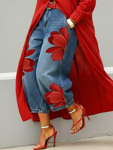 ekouaer-pajama-sets-leinenhemd-blumen-jeans-rot-blau image 3