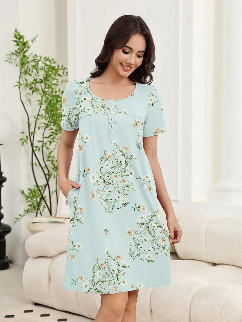 ekouaer-nightgowns-hauskleid-knopfleiste-taschen-blumen image 1