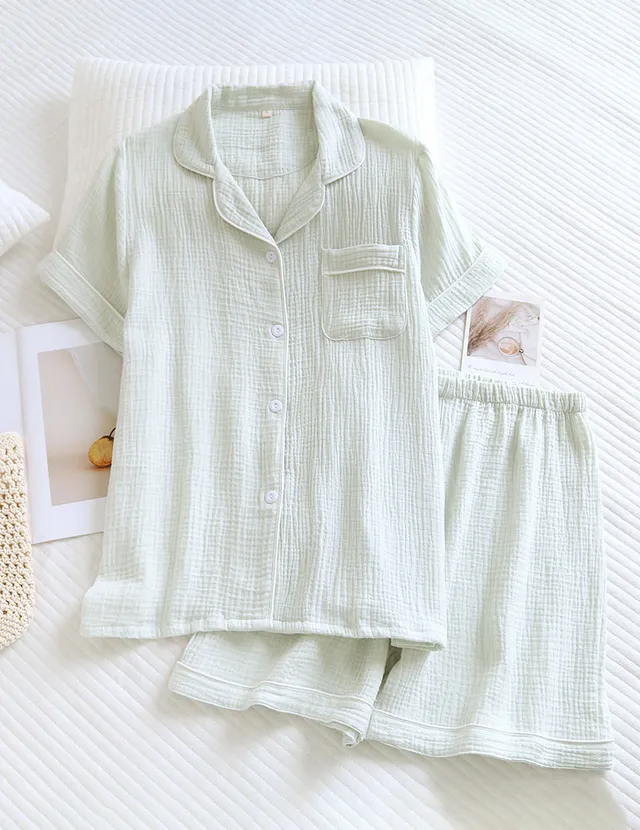 ekouaer-pajama-sets-cotton-gauze-schlafanzug-pink-shorts image 1