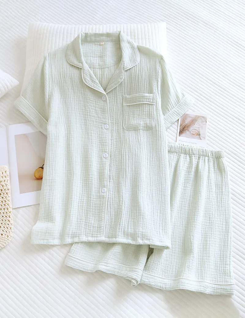 ekouaer-pajama-sets-cotton-gauze-schlafanzug-pink-shorts image 1